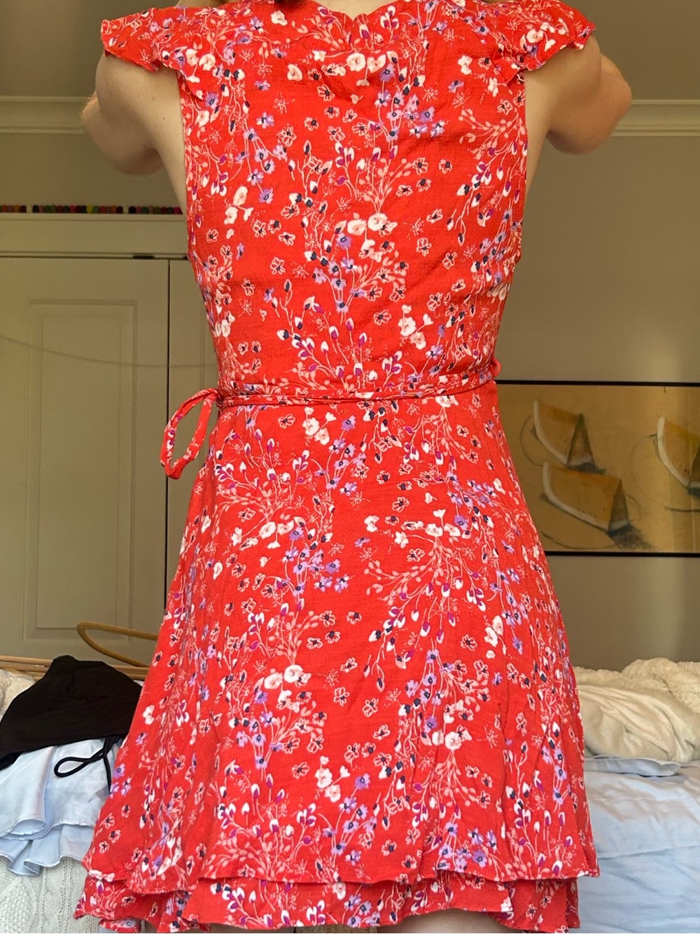 Free People Red Floral Wrap Dress